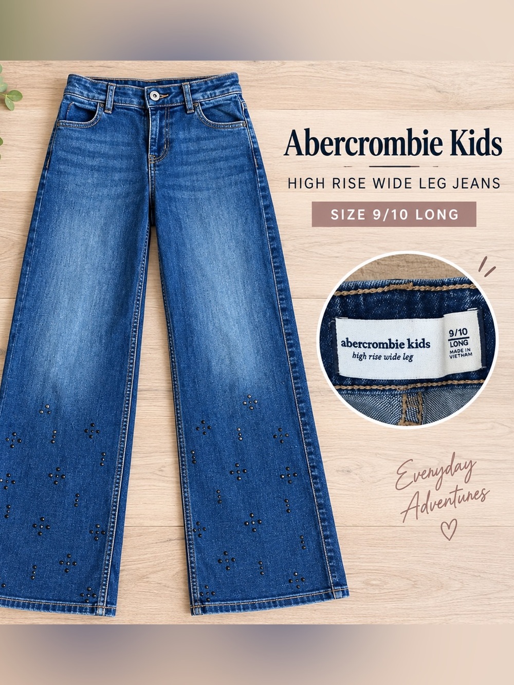 Abercrombie Kids High Rise Wide Leg Jeans Size 9/10 Long Embellished
